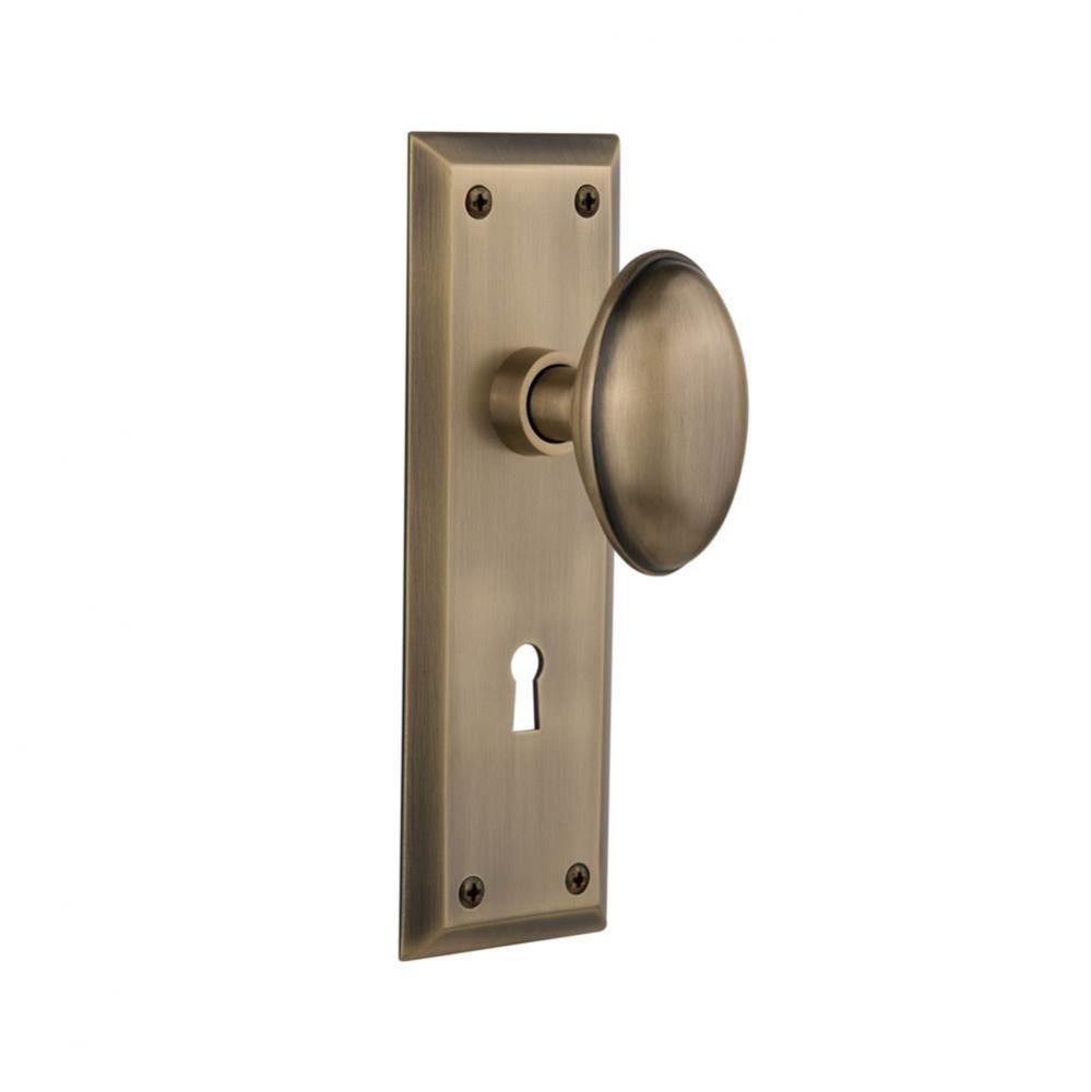 Nostalgic Warehouse New York Plate with Keyhole Single Dummy Homestead Door Knob in Antique Brass
