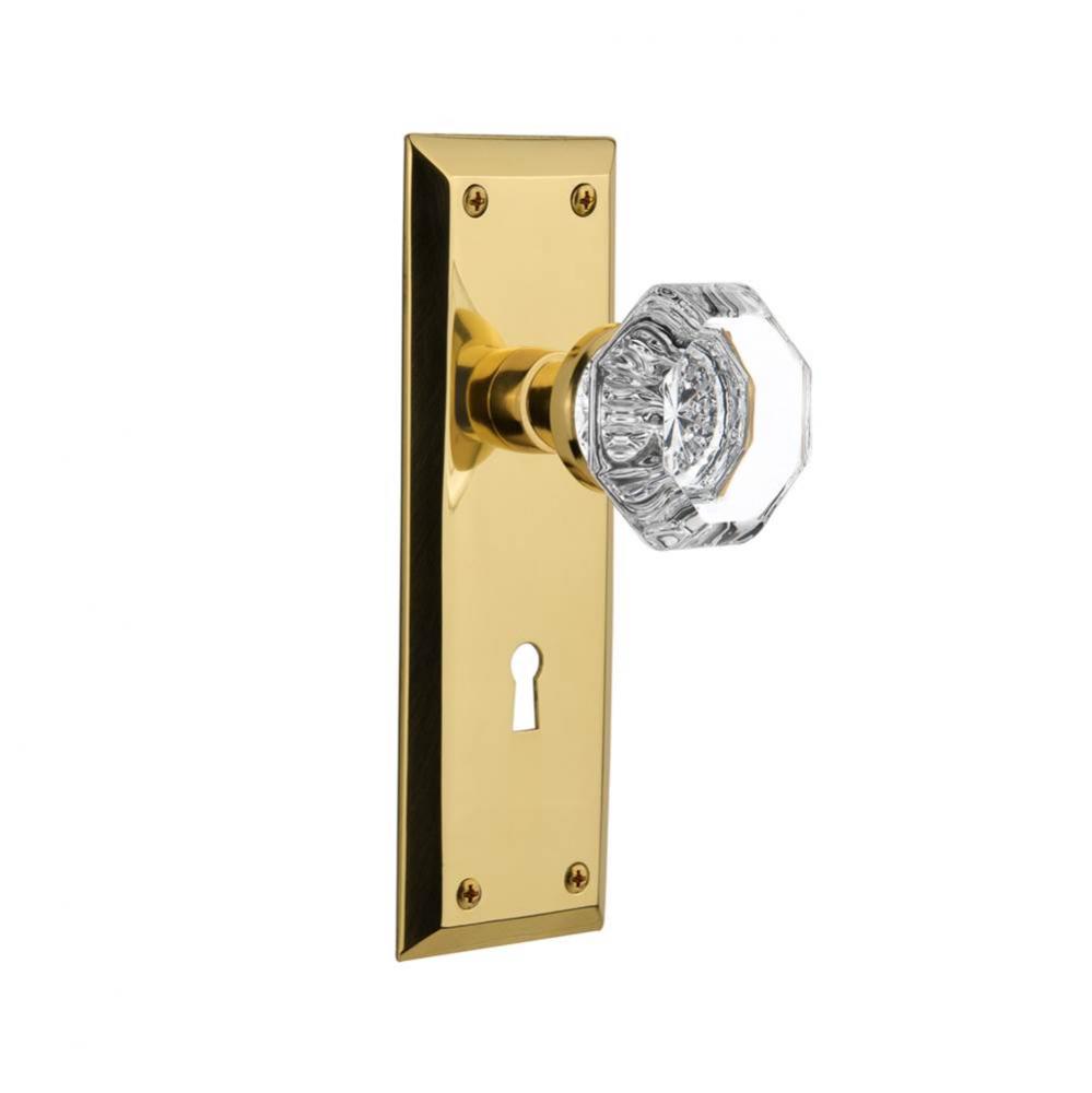 Nostalgic Warehouse New York Plate with Keyhole Privacy Waldorf Door Knob in Polished Brass