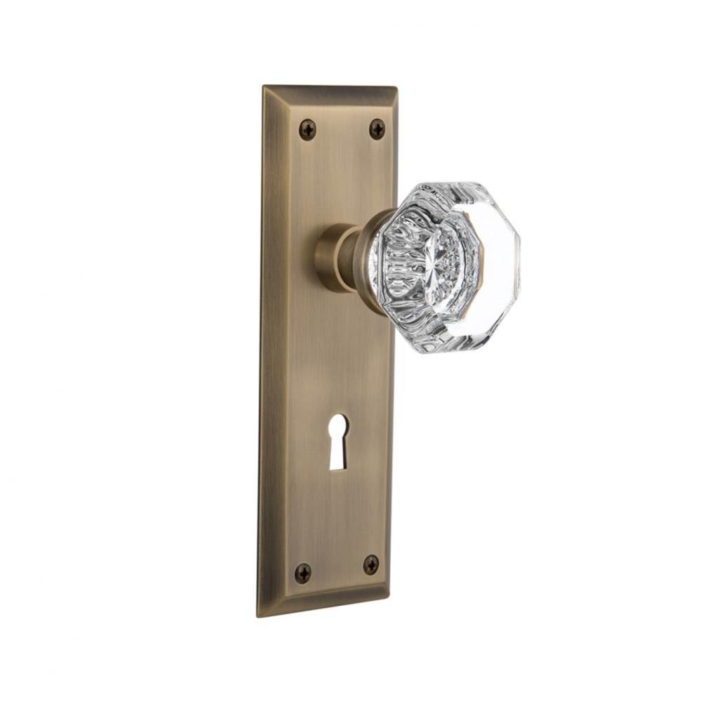 Nostalgic Warehouse New York Plate with Keyhole Double Dummy Waldorf Door Knob in Antique Brass