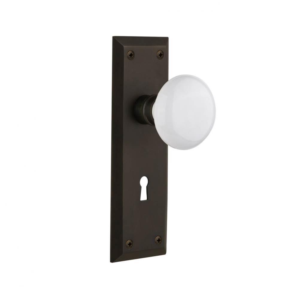 Nostalgic Warehouse New York Plate with Keyhole Single Dummy White Porcelain Door Knob in Oil-Rubb