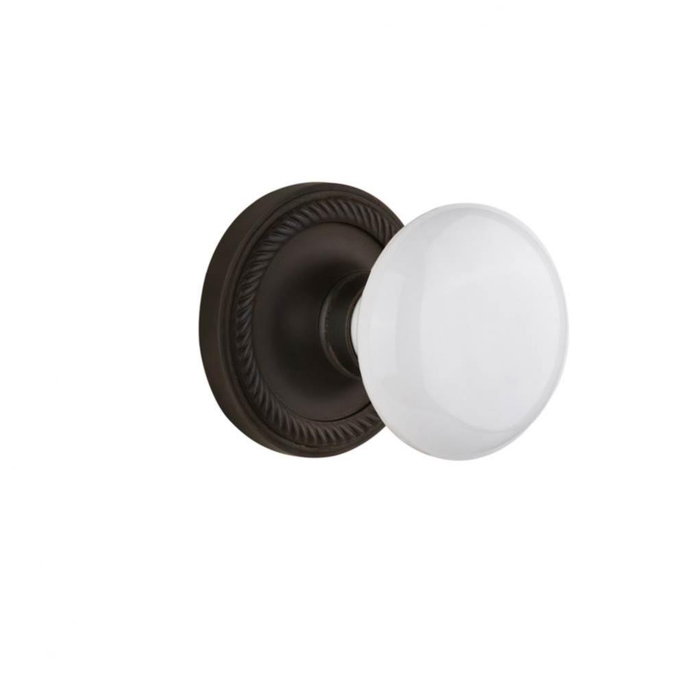 Nostalgic Warehouse Rope Rosette Privacy White Porcelain Door Knob in Oil-Rubbed Bronze