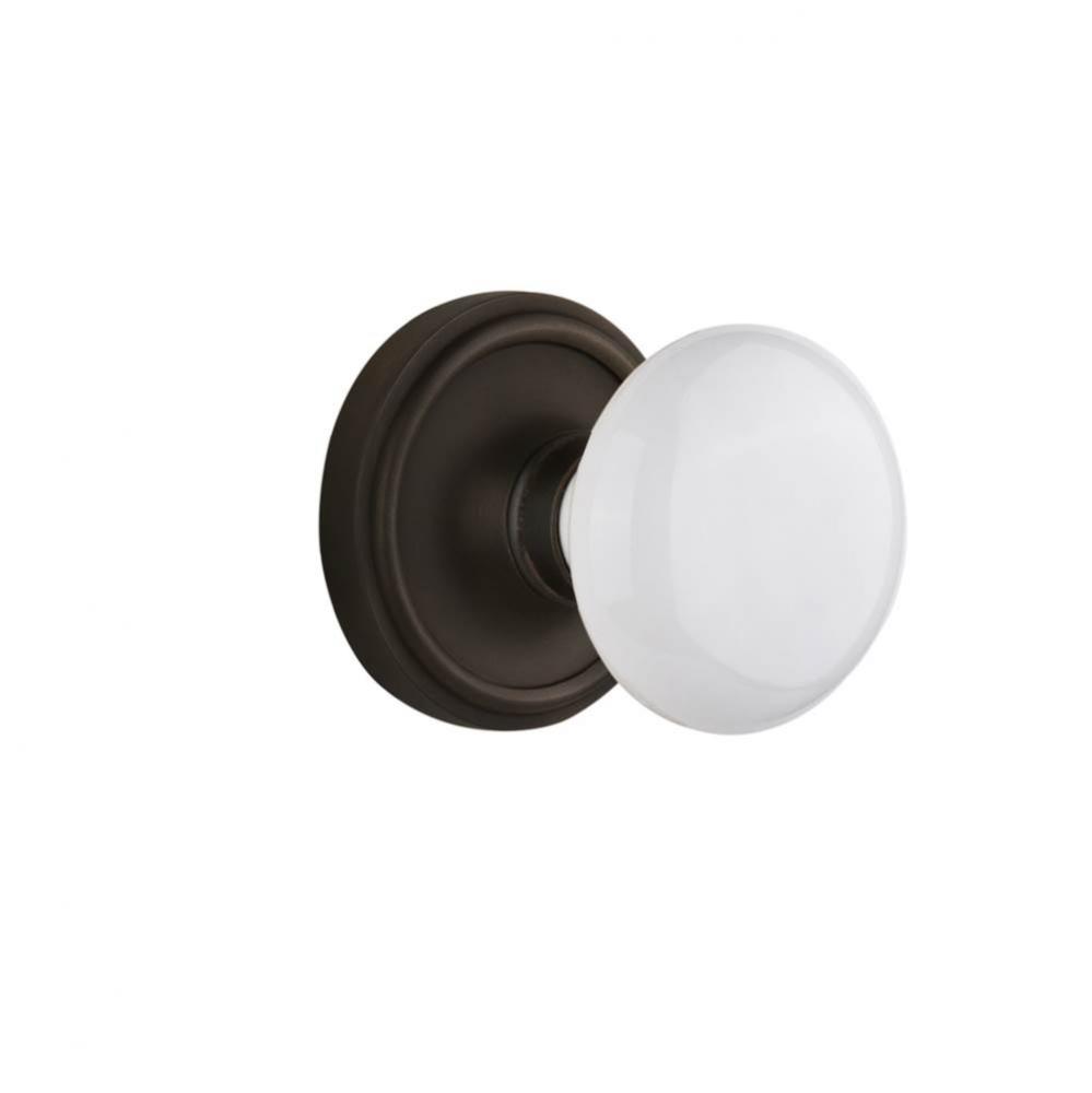 Nostalgic Warehouse Classic Rosette Privacy White Porcelain Door Knob in Oil-Rubbed Bronze