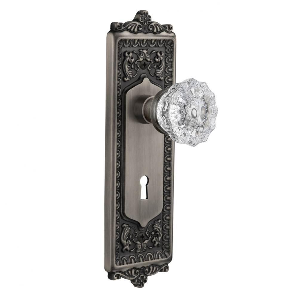 Nostalgic Warehouse Egg & Dart Plate Interior Mortise Crystal Glass Door Knob in Antique Pewte