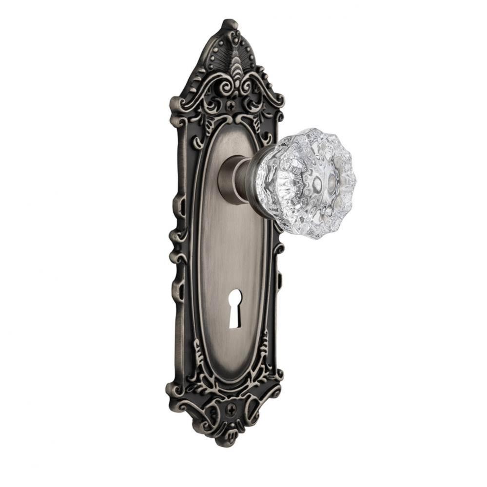 Nostalgic Warehouse Victorian Plate Interior Mortise Crystal Glass Door Knob in Antique Pewter