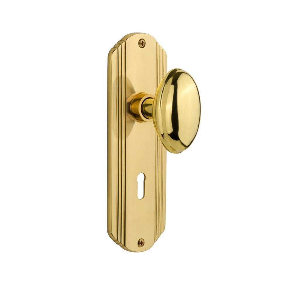 Nostalgic Warehouse Deco Plate Interior Mortise Homestead Door Knob in Polished Brass