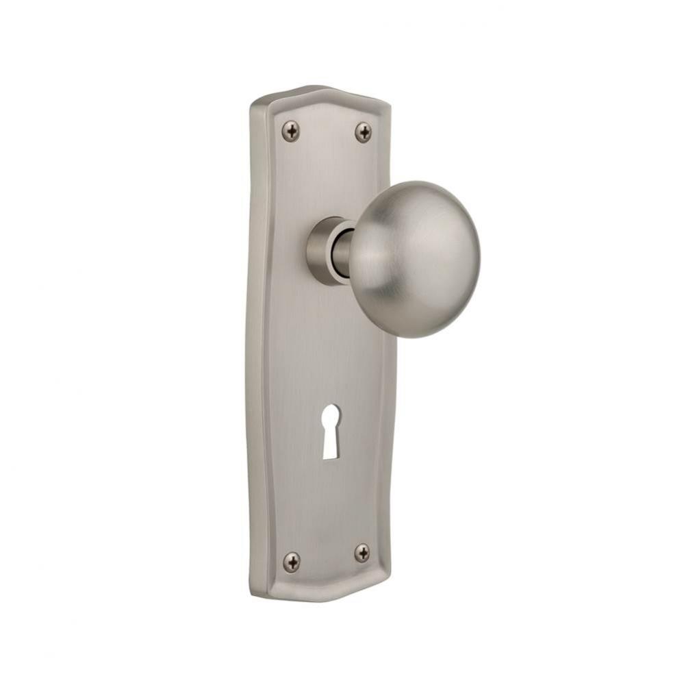 Nostalgic Warehouse Prairie Plate Interior Mortise New York Door Knob in Satin Nickel