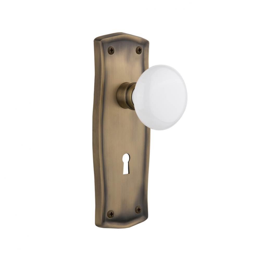 Nostalgic Warehouse Prairie Plate Interior Mortise White Porcelain Door Knob in Antique Brass
