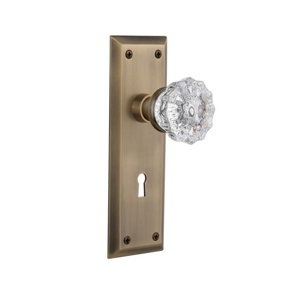 Nostalgic Warehouse New York Plate Interior Mortise Crystal Glass Door Knob in Antique Brass