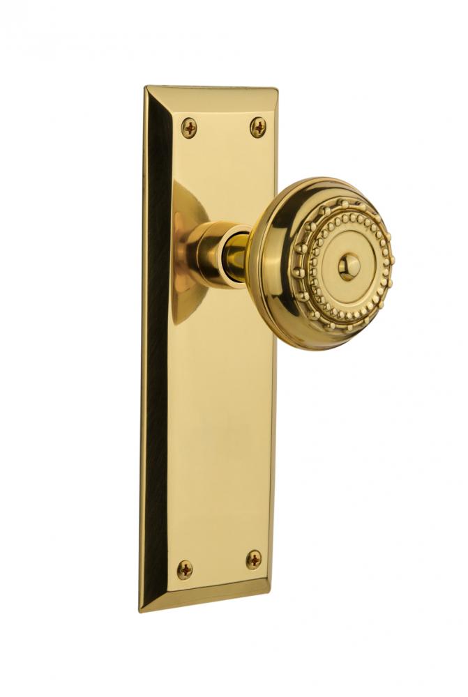 Nostalgic Warehouse New York Plate Passage Meadows Door Knob in Polished Brass