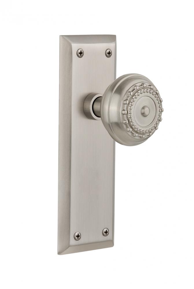 Nostalgic Warehouse New York Plate Passage Meadows Door Knob in Satin Nickel