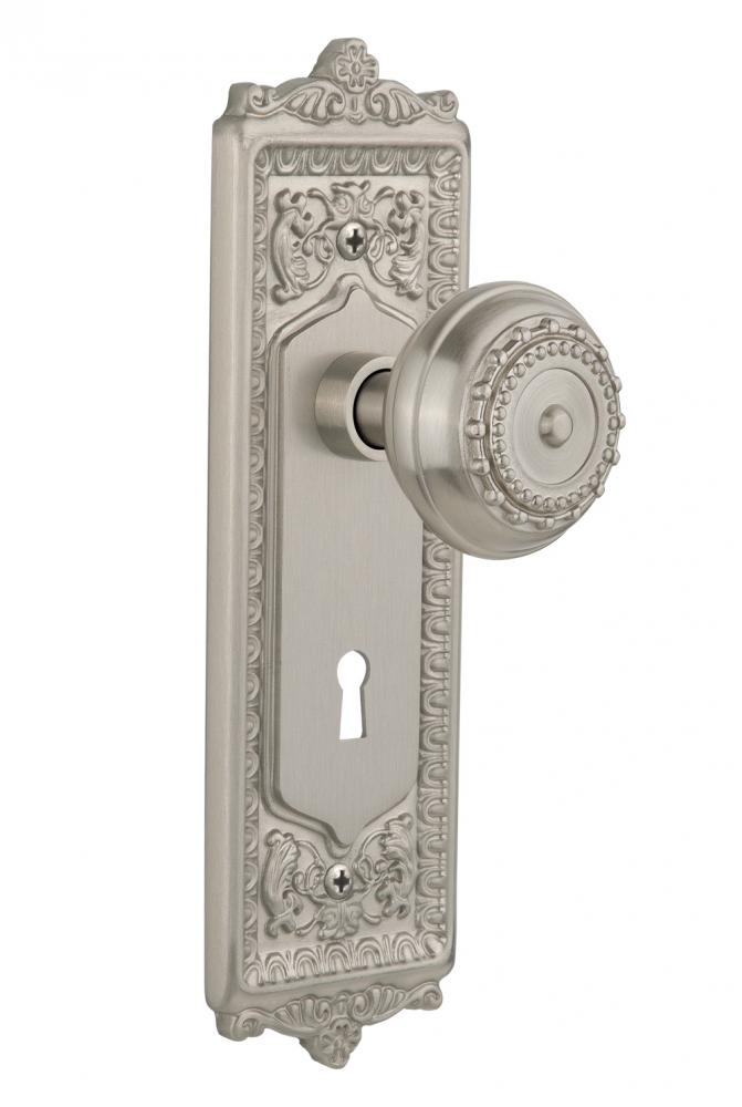 Nostalgic Warehouse Egg & Dart Plate with Keyhole Passage Meadows Door Knob in Satin Nickel