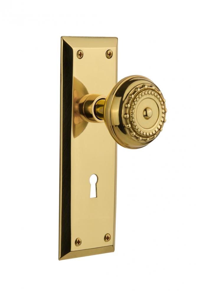 Nostalgic Warehouse New York Plate with Keyhole Passage Meadows Door Knob in Polished Brass