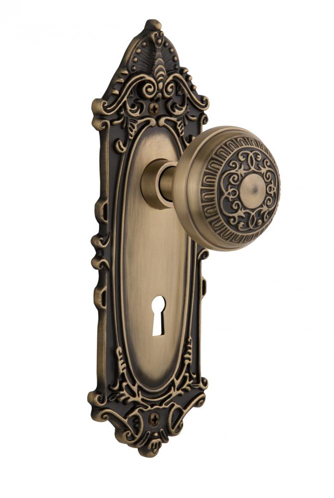 Nostalgic Warehouse Victorian Plate with Keyhole Passage Egg & Dart Door Knob in Antique Brass