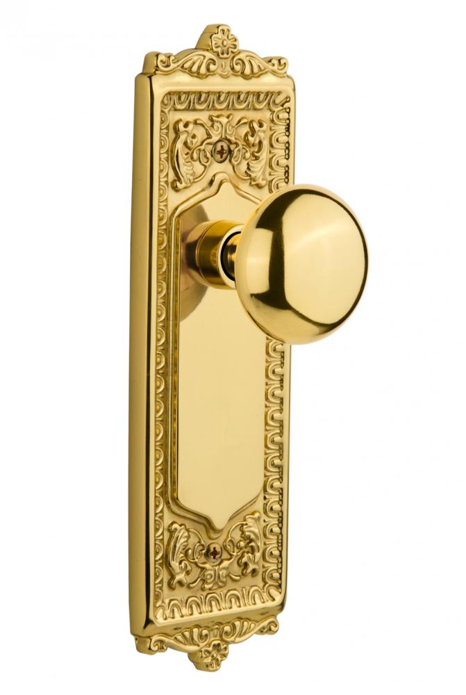 Nostalgic Warehouse Egg & Dart Plate Single Dummy New York Door Knob in Polished Brass