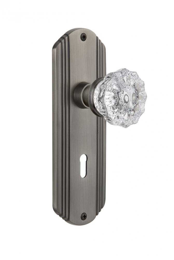 Nostalgic Warehouse Deco Plate with Keyhole Privacy Crystal Glass Door Knob in Antique Pewter