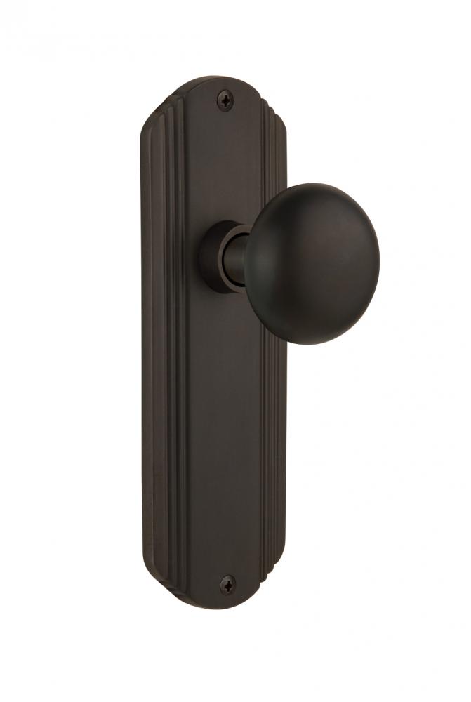 Nostalgic Warehouse Deco Plate Privacy New York Door Knob in Oil-Rubbed Bronze