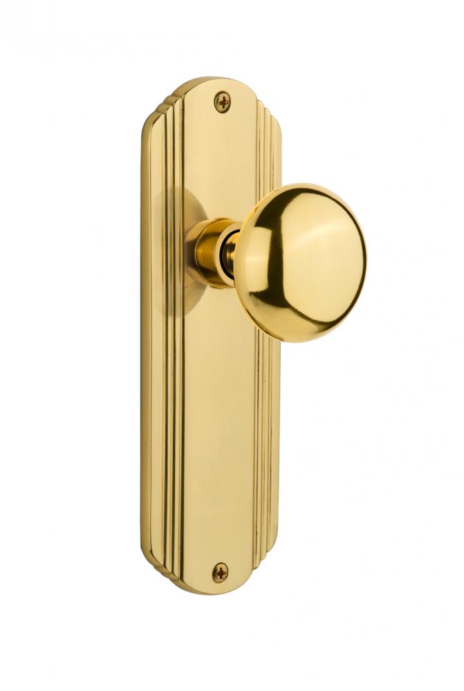 Nostalgic Warehouse Deco Plate Privacy New York Door Knob in Polished Brass