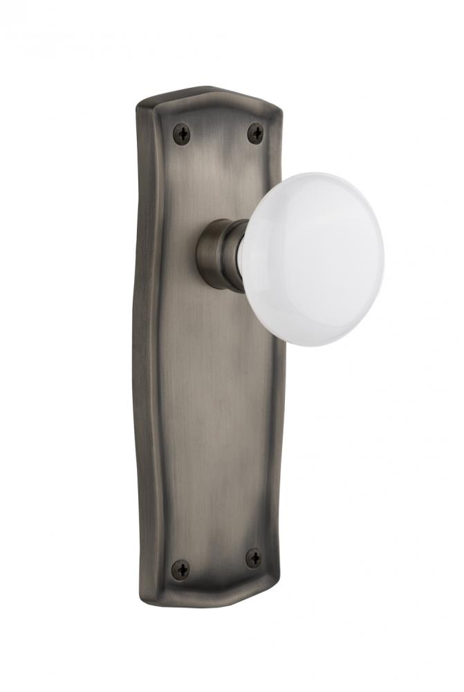 Nostalgic Warehouse Prairie Plate Privacy White Porcelain Door Knob in Antique Pewter