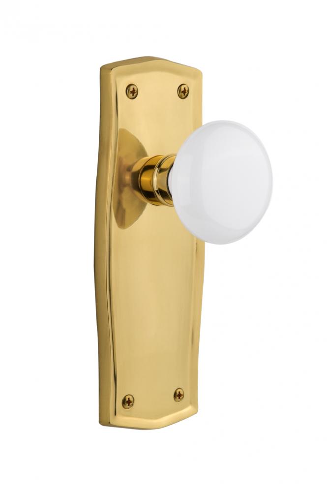 Nostalgic Warehouse Prairie Plate Privacy White Porcelain Door Knob in Polished Brass