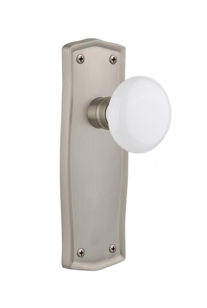 Nostalgic Warehouse Prairie Plate Privacy White Porcelain Door Knob in Satin Nickel
