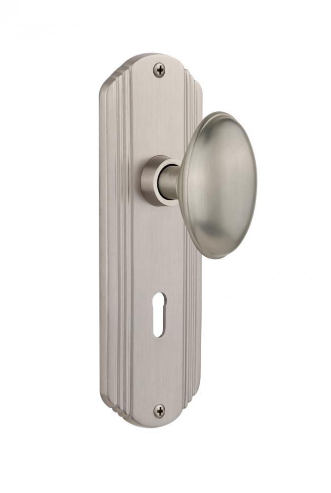 Nostalgic Warehouse Deco Plate with Keyhole Privacy Homestead Door Knob in Satin Nickel