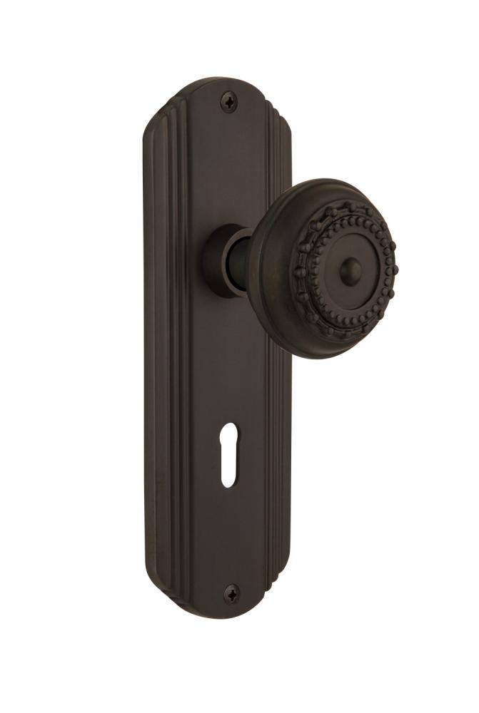 Nostalgic Warehouse Deco Plate with Keyhole Privacy Meadows Door Knob in Oil-Rubbed Bronze