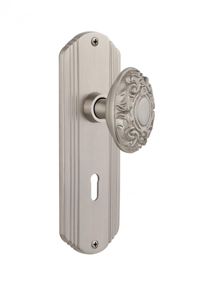 Nostalgic Warehouse Deco Plate with Keyhole Passage Victorian Door Knob in Satin Nickel