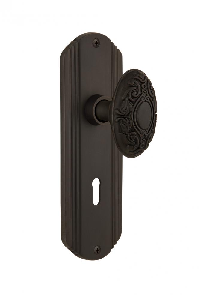 Nostalgic Warehouse Deco Plate with Keyhole Privacy Victorian Door Knob in Oil-Rubbed Bronze