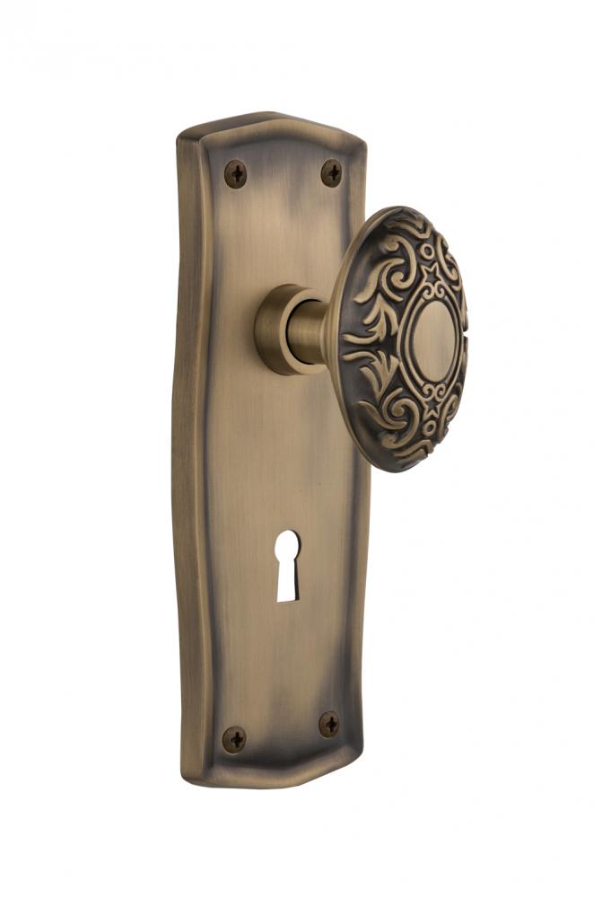 Nostalgic Warehouse Prairie Plate with Keyhole Privacy Victorian Door Knob in Antique Brass