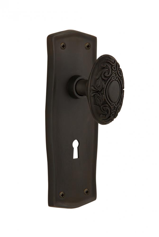 Nostalgic Warehouse Prairie Plate with Keyhole Privacy Victorian Door Knob in Oil-Rubbed Bronze