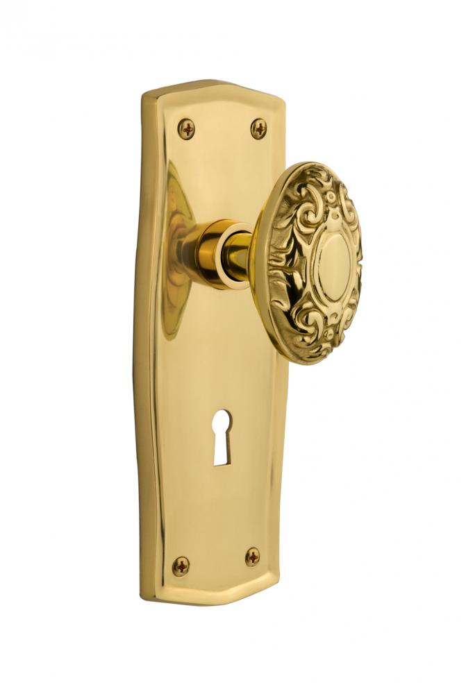 Nostalgic Warehouse Prairie Plate with Keyhole Privacy Victorian Door Knob in Unlacquered Brass