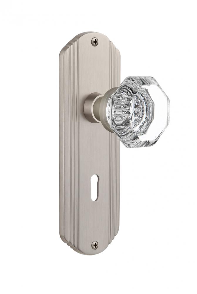 Nostalgic Warehouse Deco Plate with Keyhole Passage Waldorf Door Knob in Satin Nickel