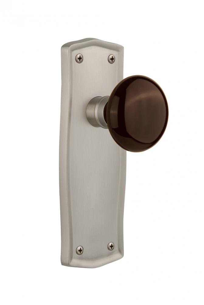 Nostalgic Warehouse Prairie Plate Passage Brown Porcelain Door Knob in Satin Nickel