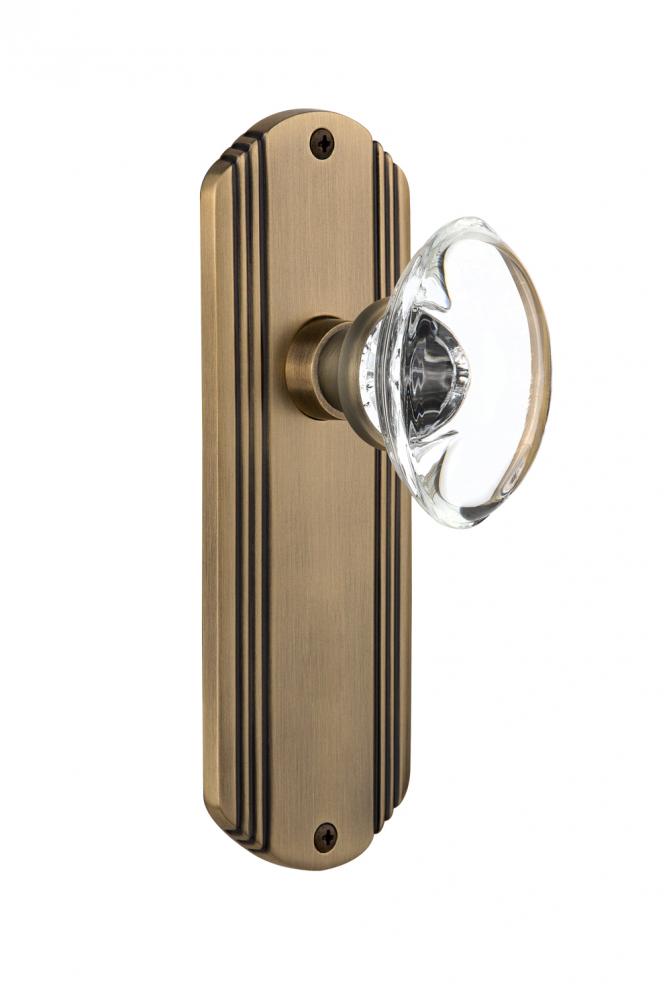 Nostalgic Warehouse Deco Plate Privacy Oval Clear Crystal Glass Door Knob in Antique Brass