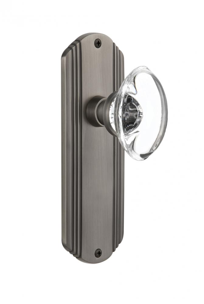 Nostalgic Warehouse Deco Plate Privacy Oval Clear Crystal Glass Door Knob in Antique Pewter
