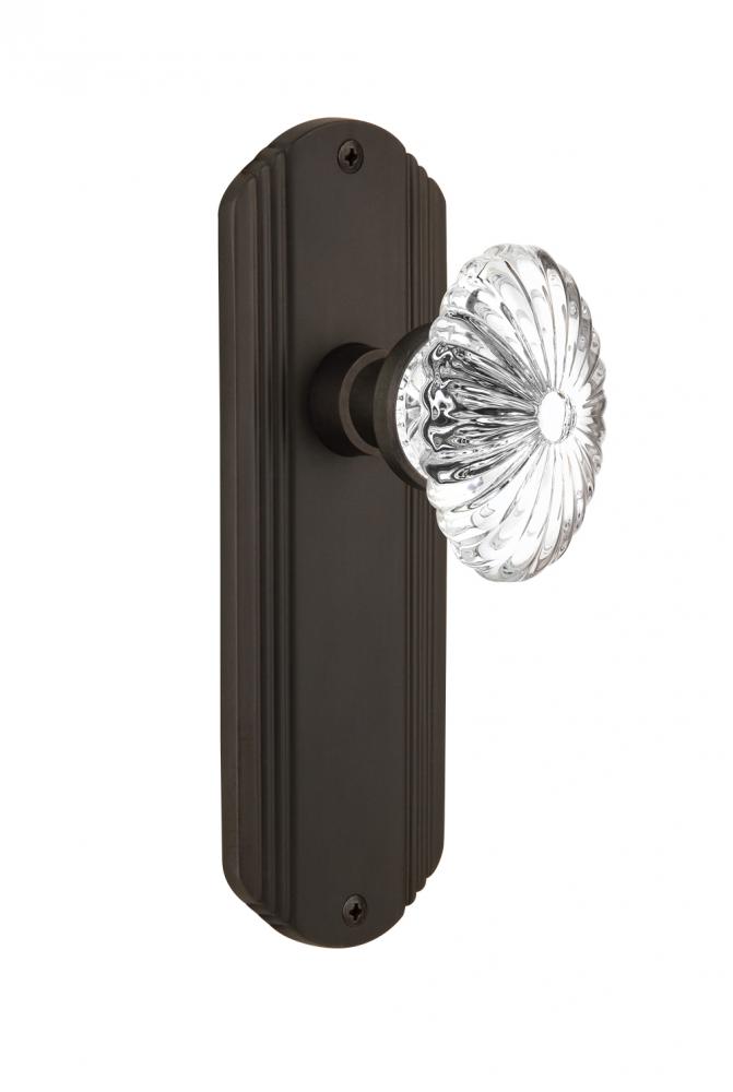 Nostalgic Warehouse Deco Plate Privacy Oval Fluted Crystal Glass Door Knob in Oil-Rubbed Bronze