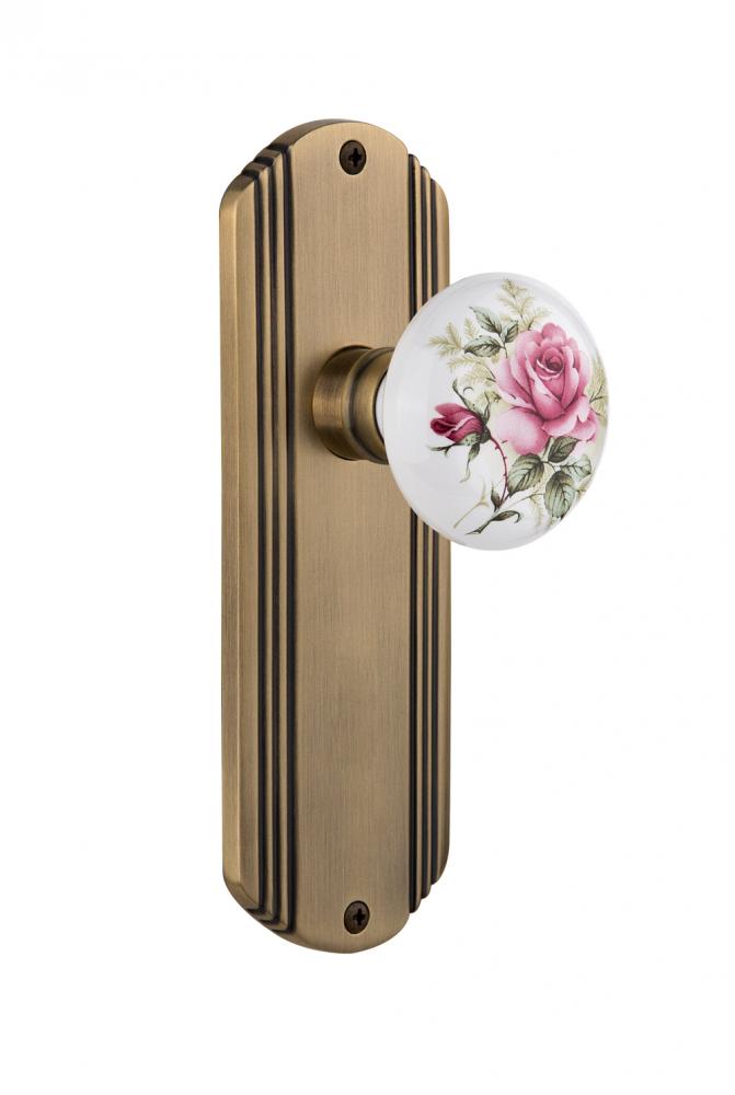 Nostalgic Warehouse Deco Plate Passage White Rose Porcelain Door Knob in Antique Brass
