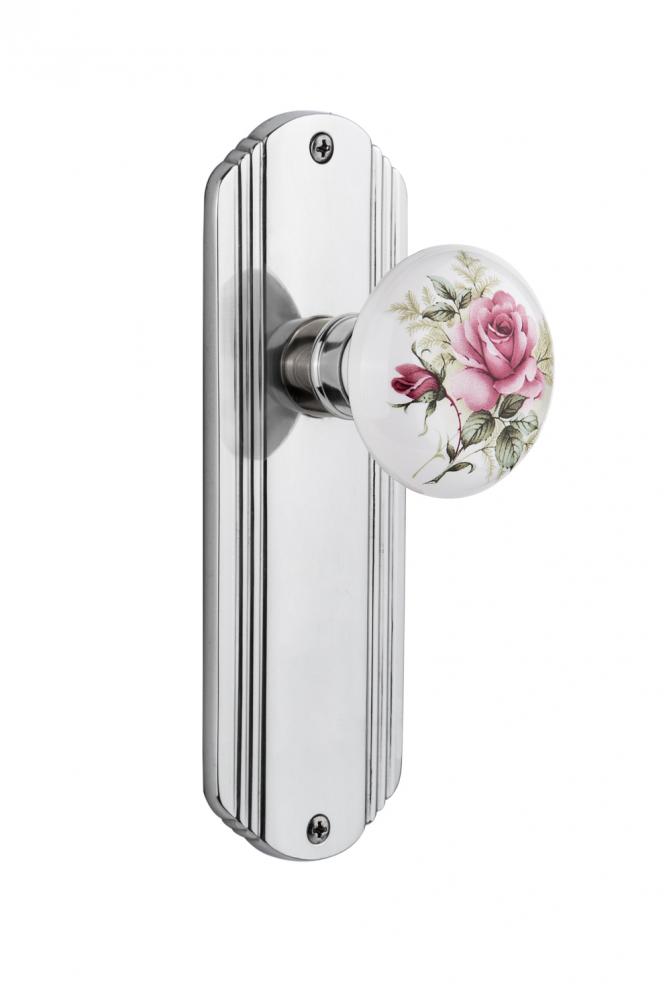 Nostalgic Warehouse Deco Plate Privacy White Rose Porcelain Door Knob in Bright Chrome