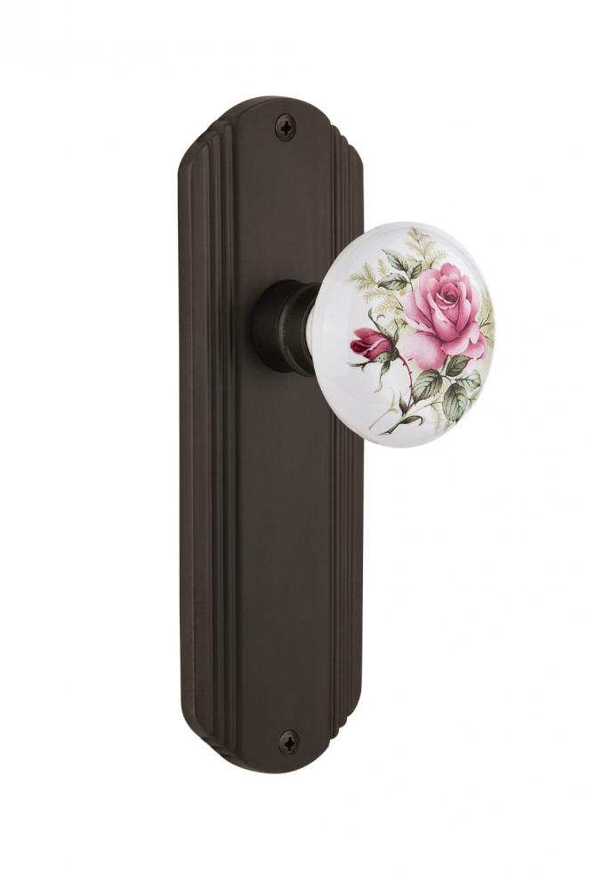 Nostalgic Warehouse Deco Plate Privacy White Rose Porcelain Door Knob in Oil-Rubbed Bronze