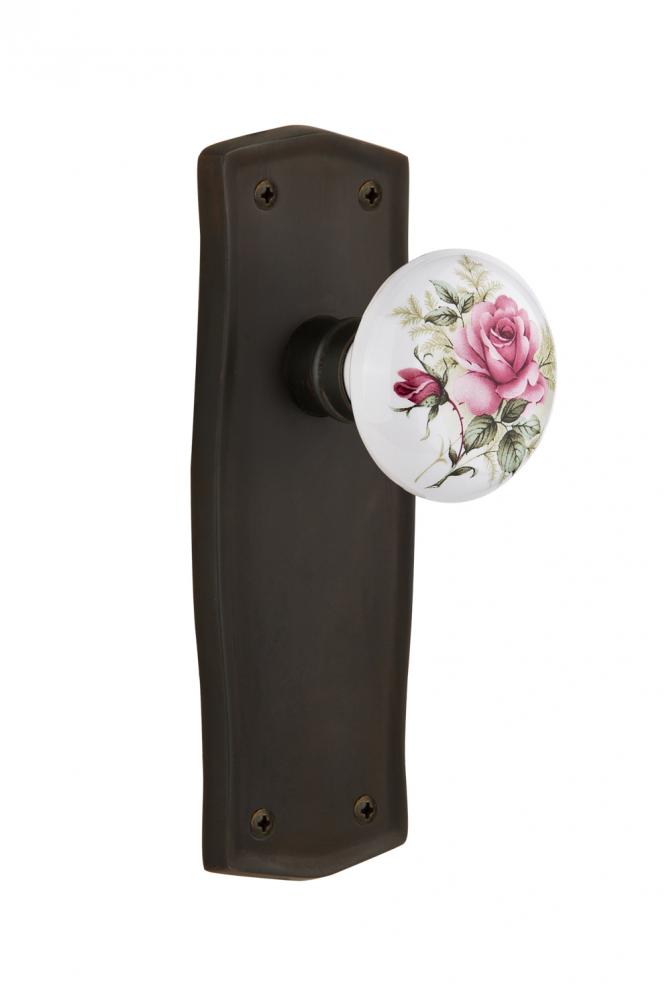 Nostalgic Warehouse Prairie Plate Privacy White Rose Porcelain Door Knob in Oil-Rubbed Bronze