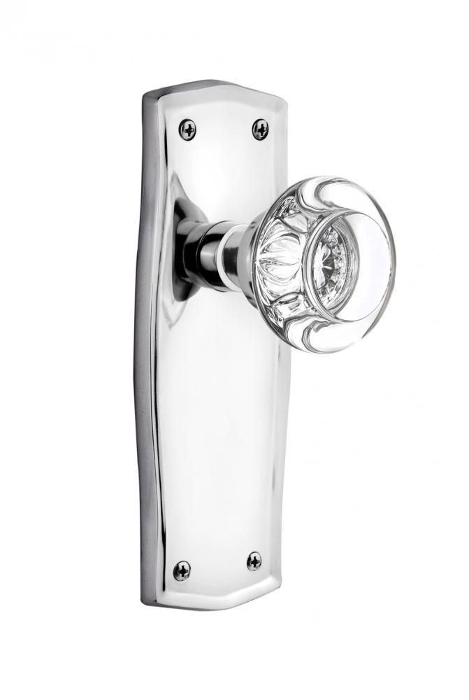 Nostalgic Warehouse Prairie Plate Passage Round Clear Crystal Glass Door Knob in Bright Chrome