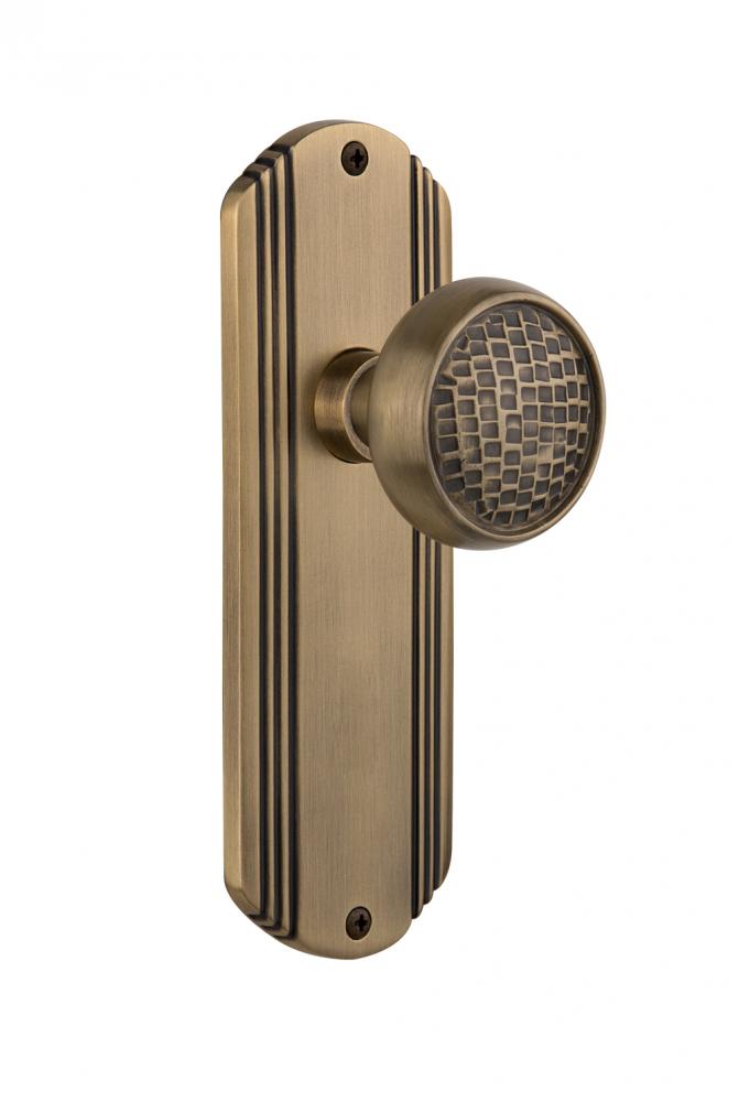 Nostalgic Warehouse Deco Plate Privacy Craftsman Door Knob in Antique Brass