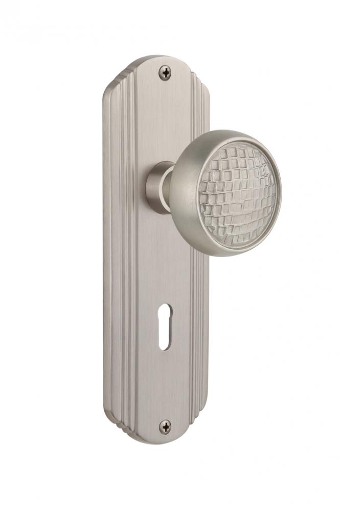 Nostalgic Warehouse Deco Plate with Keyhole Privacy Craftsman Door Knob in Satin Nickel