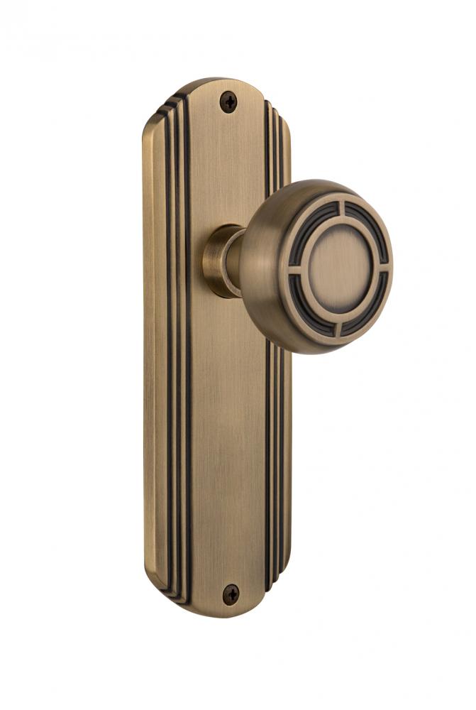 Nostalgic Warehouse Deco Plate Passage Mission Door Knob in Antique Brass