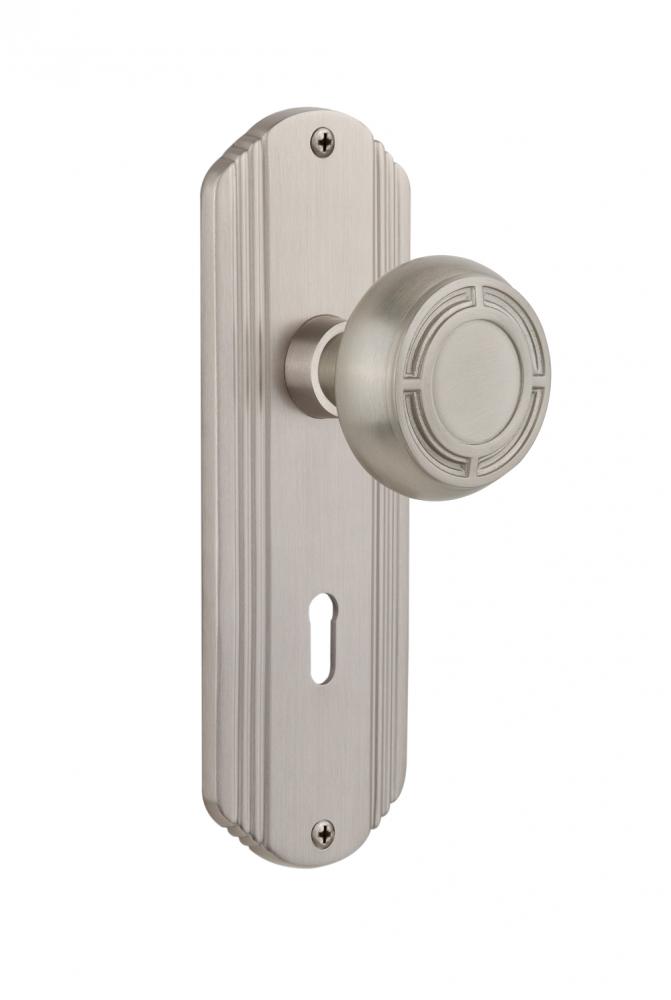 Nostalgic Warehouse Deco Plate with Keyhole Privacy Mission Door Knob in Satin Nickel