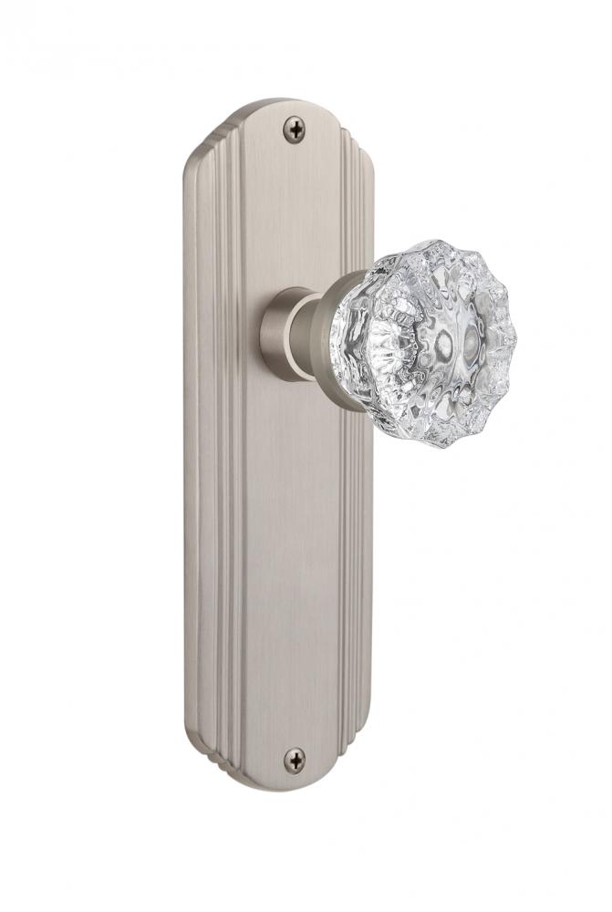 Nostalgic Warehouse Deco Plate Single Dummy Crystal Glass Door Knob in Satin Nickel