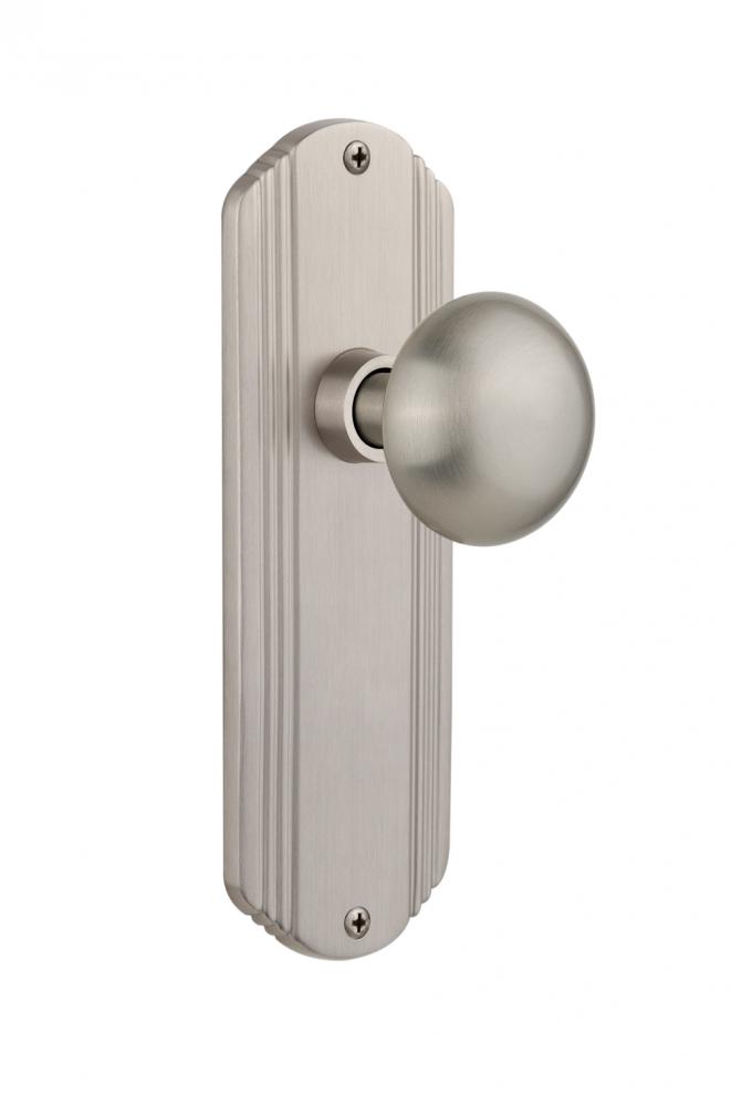 Nostalgic Warehouse Deco Plate Single Dummy New York Door Knob in Satin Nickel