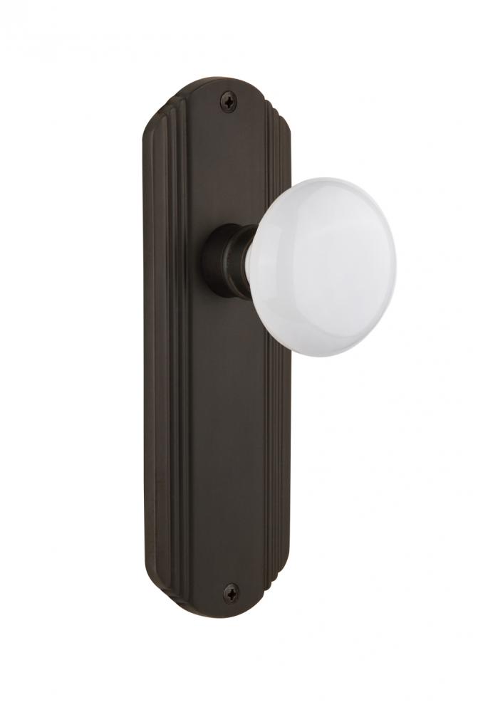 Nostalgic Warehouse Deco Plate Single Dummy White Porcelain Door Knob in Oil-Rubbed Bronze