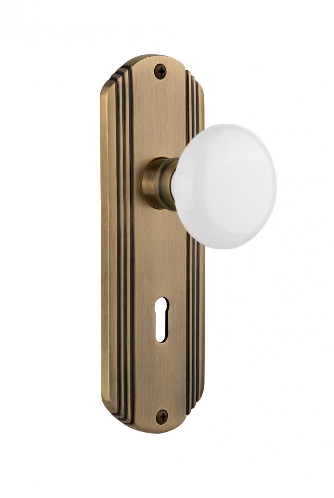 Nostalgic Warehouse Deco Plate with Keyhole Single Dummy White Porcelain Door Knob in Antique Bras