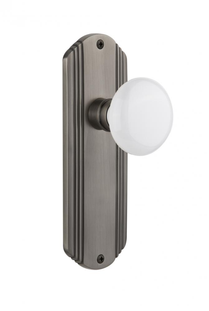 Nostalgic Warehouse Deco Plate Double Dummy White Porcelain Door Knob in Antique Pewter